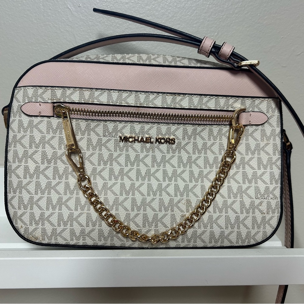 Michael Kors Beige and Pink Crossbody Bag